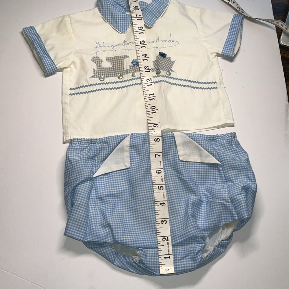 Precious vintage 1950s Going to Grandmas Blue and White check baby Outfit Set - Picture 10 of 15